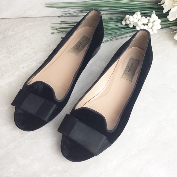 Valentino Shoes - Valentino Black Velvet Satin Bow Flats Size 9